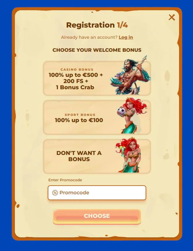 1 step sign up posido casino