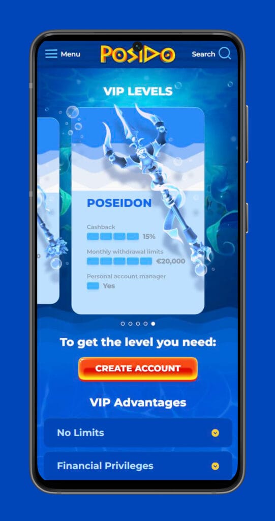 Aplicación móvil VIP Posido Casino