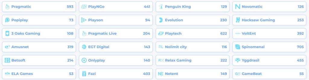 Lista de proveedores del casino Posido